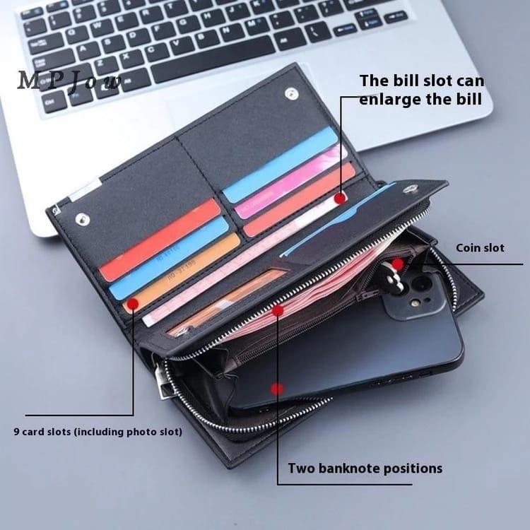 Men's Leather Plain Bifold Long wallet